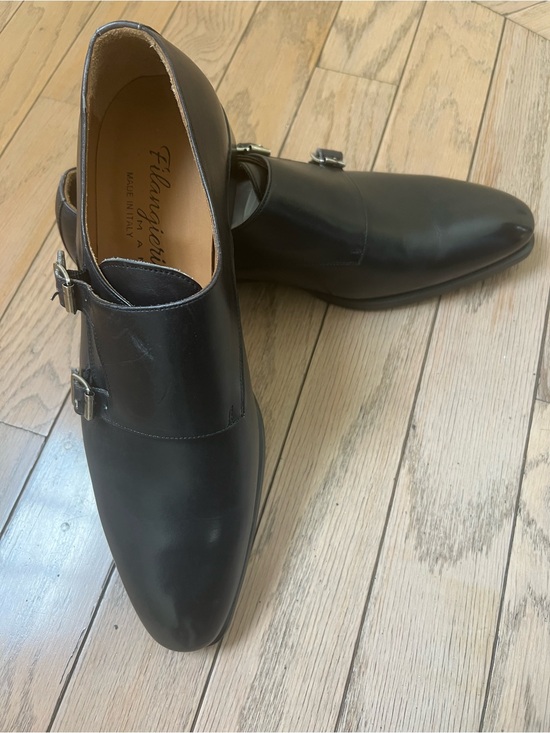 Black Double Monk Strap Leather Dress Shoes - Men main image 4